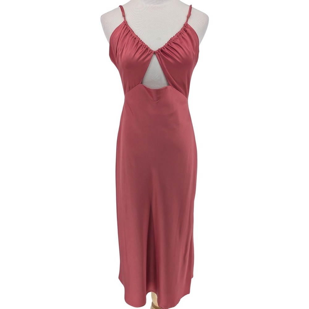 Petal + Pup‎ Poppy Cut Out Midi Slip Dress M Rose Pink Satin Wedding Cocktail - Picture 2 of 15